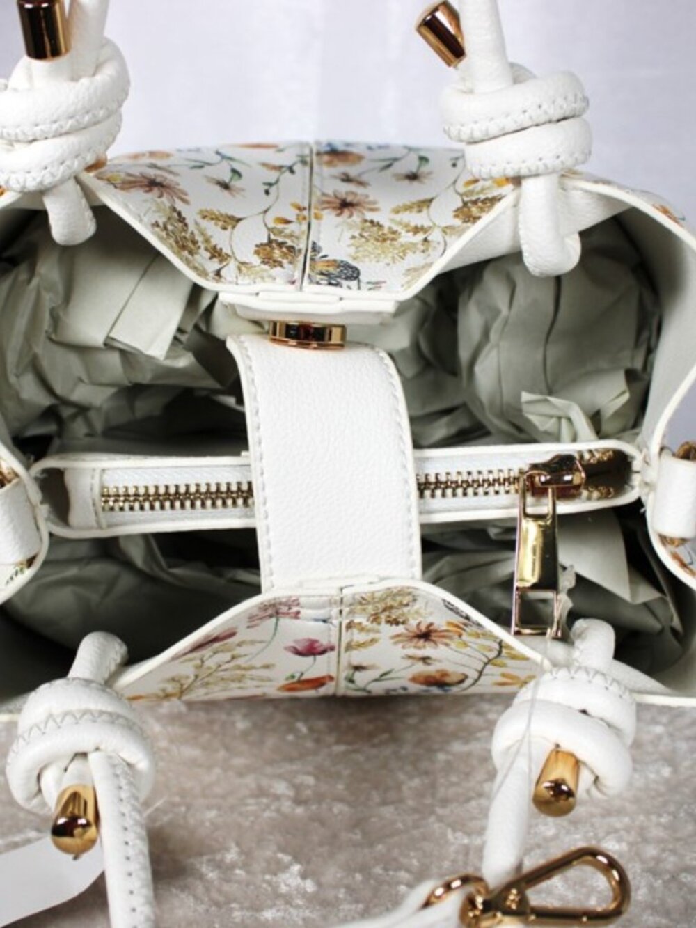 NWT ALDO Floral Butterfly Satchel Crossbody Bag with Flower Charm White - Picture 9 of 10